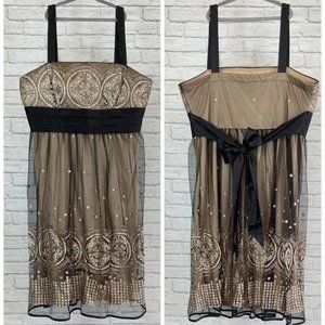 R & M Richards Gold Sparkle Black Sheer Knee leng Dress